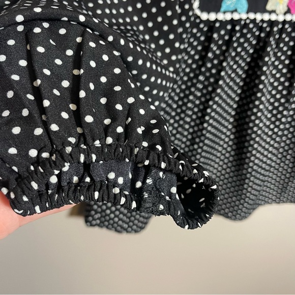 Savanna Jane Black Polka Dot Floral Embroidered Blouse BOHO - Picture 5 of 6
